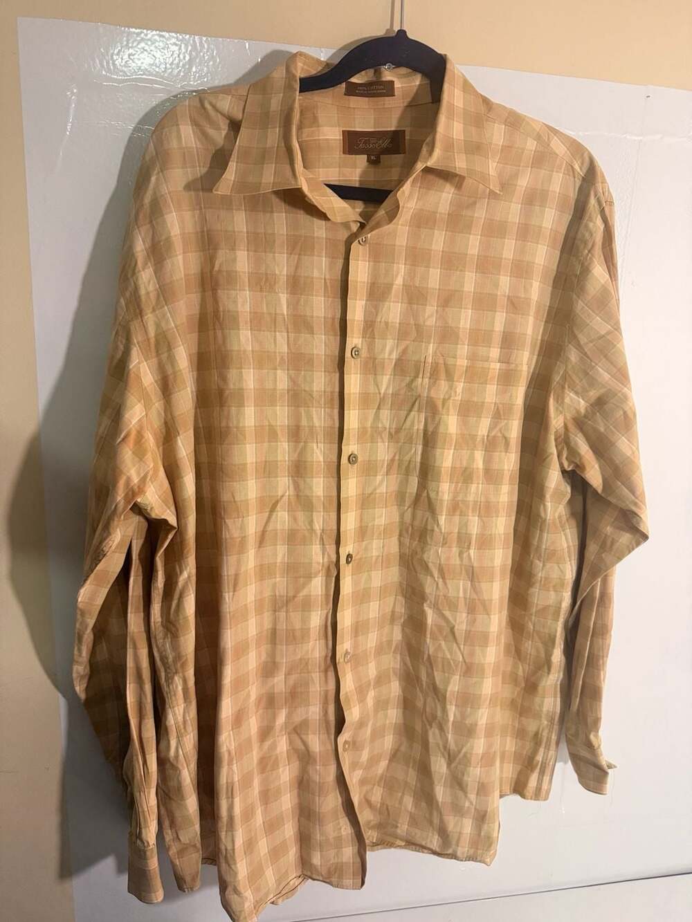 Tasso Elba Plaid Long Sleeve Button Down Shirt Size XL Yellow Tan